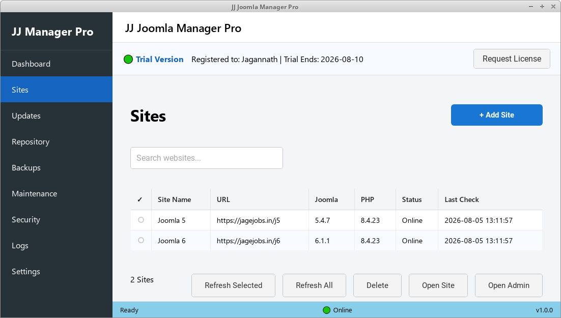 Joomla Manager Dashboard